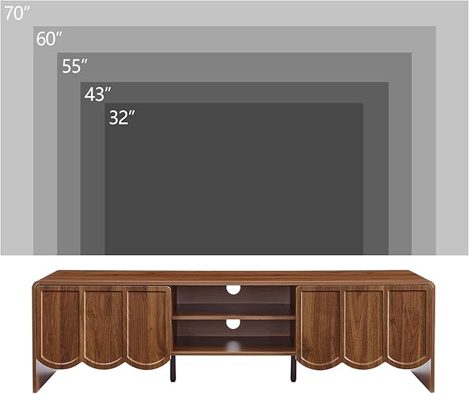 ORRD 63'' TV Stand, Modern TV Console Table Wave Panel Television Stands Entertainment Media Center with Storage Compartment and Sliding Door for Living Room (Walnut)