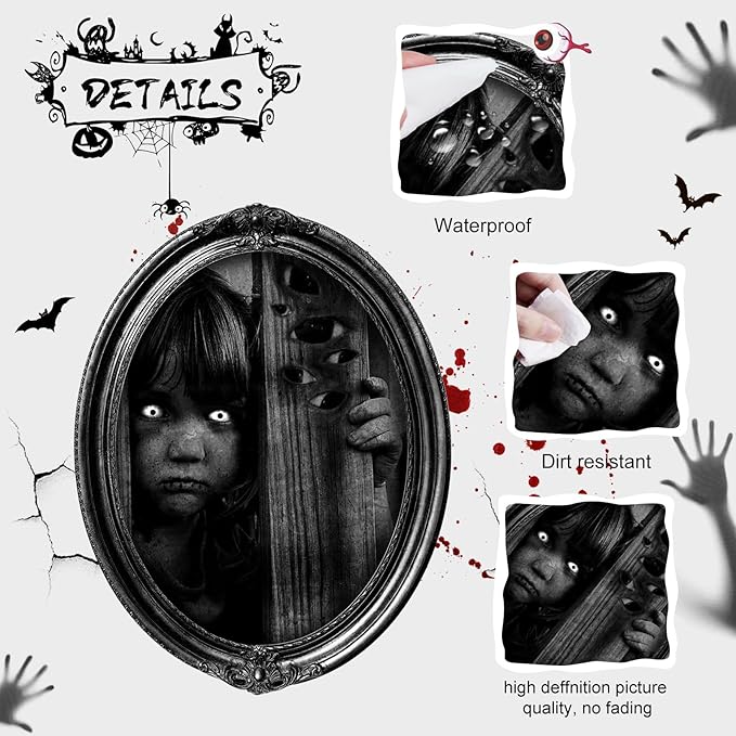 15 Halloween Gothic Creepy Skull Photos Haunted Horror Picture Frame, Waterproof Durable, with 80pcs Self Adhesive Dots Photo Decoration For Haunted Family Castle Masquerade Party 2025 Black