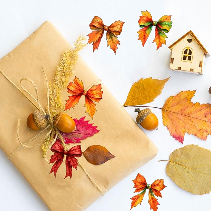 8 Pcs Fall Tree Ornaments Decoration Autumn Leaf Hanging Ornaments 2D Flat Acrylic Pendants Bow Shape Maple Leaf Designs Hanging Ornaments for Home Autumn Festival DIY Craft Supplies Decor