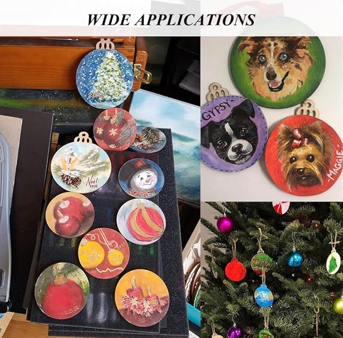 4" 100PCS Christmas Wooden Ornaments Unfinished, DIY Christmas Crafts for Kids Wood Slices DIY Crafts Supplies for Girls Adults, Christmas Ornaments Holiday Decoration