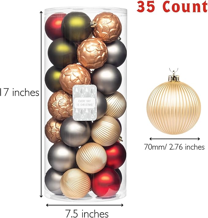 Every Day is Christmas Ornaments, Shatterproof Christmas Tree Ornament Set, Christmas Balls Decoration 35 Count (2.75"/70mm, New Woodland)