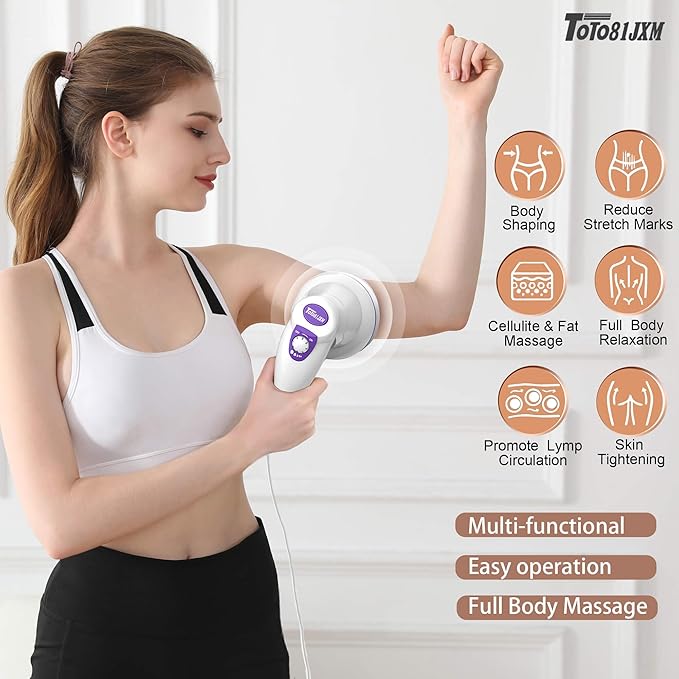 Electric Cellulite Massager – Body Sculpting Machine with 8 Massage Heads, Lymphatic Drainage & Skin Tightening for Belly Stomach Leg, Lipo Roller Massager After Surgery, Adjustable Speed.