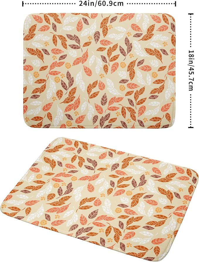Fall Leaves Dish Drying Mat for Kitchen Counter Autumn Orange White Leaves Seasonal Super Absorbent Reversible Microfiber Kitchen Countertop Protector Dishes Pad Large 18x24 inch