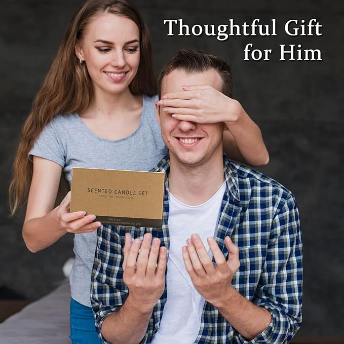 2 Pack Men Candles | Smoke & Vanilla + Vintage Leather - Scented Candles for Men - Masculines Candle - Soy Candle for Home Scented, Man Gifts, Black Jar - 7oz