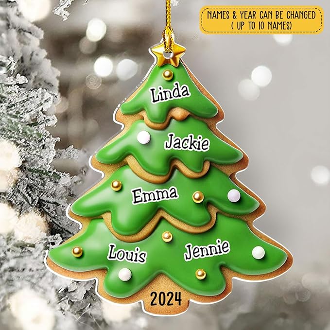 Family Gingerbread Name - Personalized Custom 3D Inflated Effect Acrylic Ornament Family Members and Pets Ornament Gifts for Family Tree Decoration (A05, 5 Names)