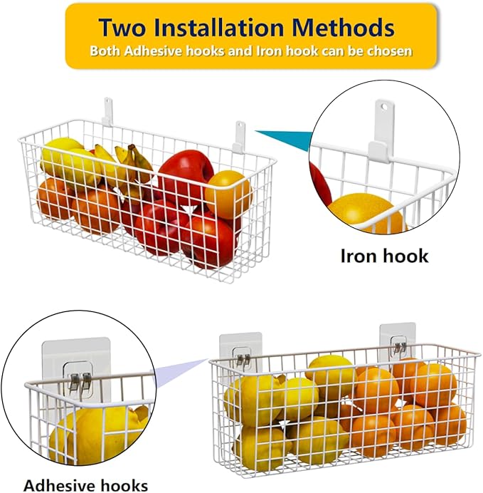 Joben Oligey 3 Set [Extra Large] Hanging Wall Wire Baskets, Farmhouse Food Storage Kitchen Pantry Laundry Closet Garage RV, White