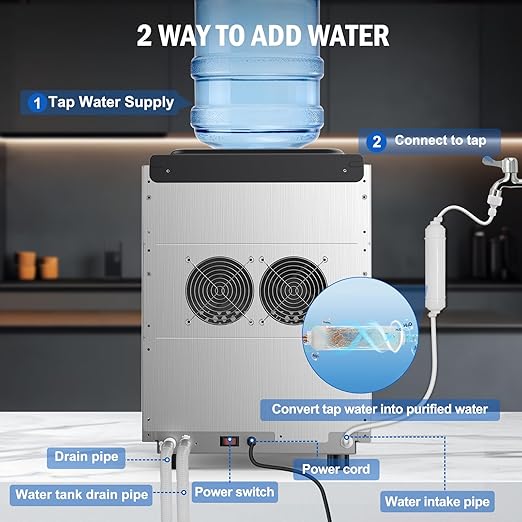 Nugget Ice Maker Countertop, 40 LBS/Day with 10 LBS Storage Bin, Freestanding/Countertop Ice Maker Machine Stainless Steel, Soft Chewable Pellet Ice Machine for Home Bar Kitchen Office, Self-Cleaning