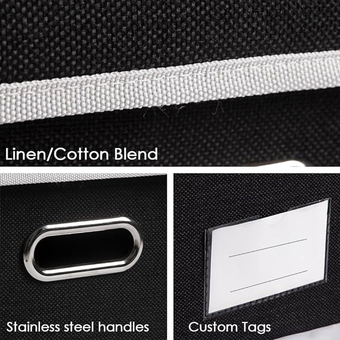 PRANDOM Extra Large Collapsible Storage Bins with Lids [3-Pack] Linen Fabric Foldable Storage Baskets Boxes Organizer Containers Cube with Cover for Bedroom Closet Office Nursery (22.8x15.7x13.8)