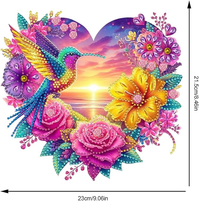 Flowers Hummingbird Diamond Art Kits,5D Diamond Hanging Ornament Kits,DIY Special Shaped Diamond Dot Kits,Home Porch Crystal Hanging Pendant Ornament (Colorful2)