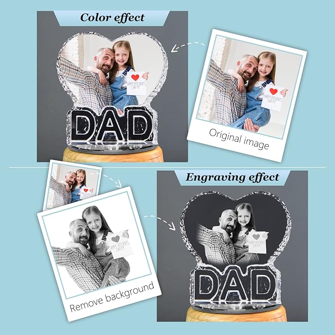 3D Crystal Photo, Dad Gift Unique Engraved Custom Photo Crystal Night Light for Dad USB Low Power Light Dad Daddy Day Birthday Christmas Gift Atmosphere Light