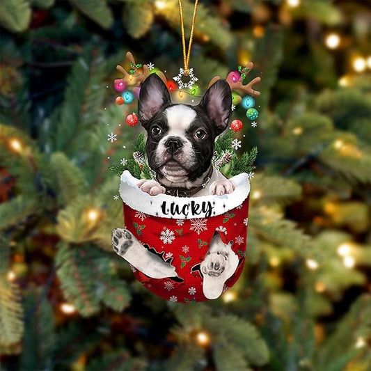 French Bulldog Dog Christmas Ornament, French Bulldog in Snow Pocket Christmas Tree Ornament, Dog Lovers Gift Idea Xmas Decor, Christmas Decorations for Tree, Christmas Ornament Gift for Dog Lovers