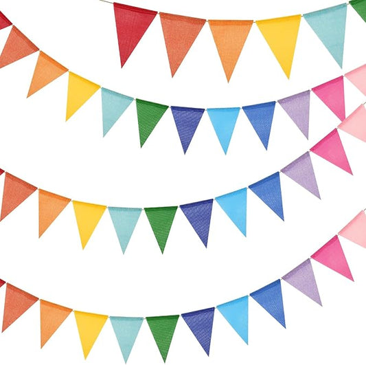 G2PLUS Pre-Strung Burlap Pennant Banner, 39Ft Rainbow Triangle Flag Bunting, 36pcs Pennant Banner Flags Garland for Birthday, Holidays and Theme Party Decorations