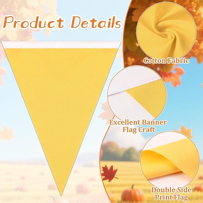 MARFOREVER 30Pcs Fall Pennant Banners, 28 Ft Orange Yellow Fabric Triangle Flags Bunting Garland for Autumn Thanksgiving Day Baby Shower Nursery Garden Wedding Engagement Anniversary Party Decorations