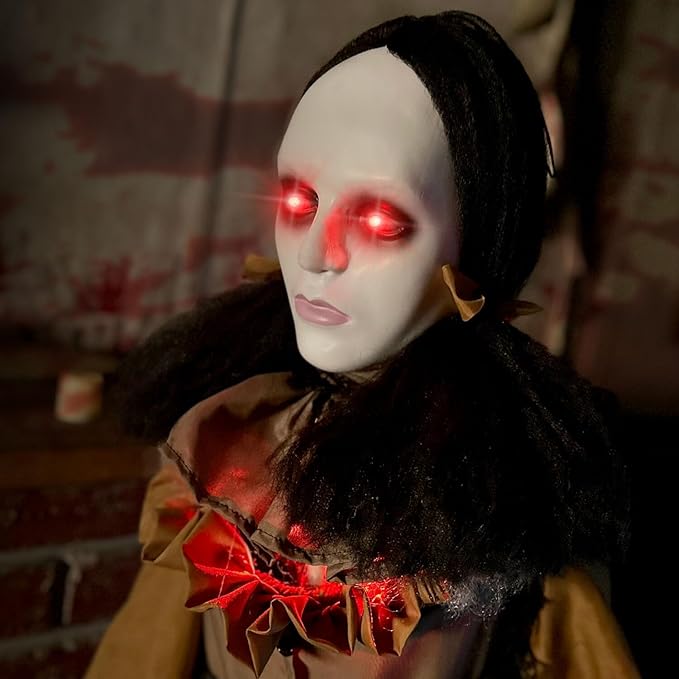 Haunted Hill Farm Lifesize Animatronic Scary Haunted Woman with Touch Activated Lights and Sound, Battery-Operated Indoor or Covered Outdoor Halloween Decoration