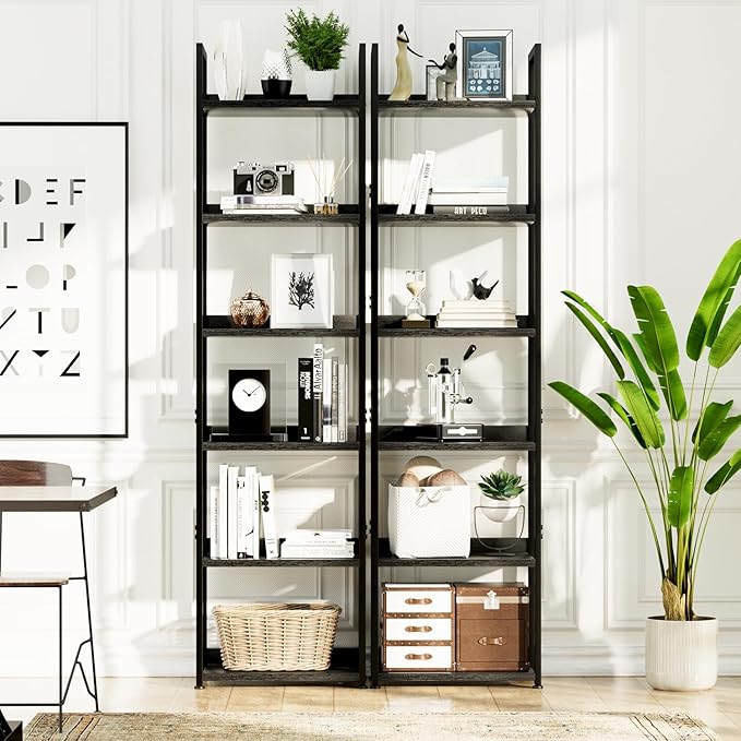 NUMENN Narrow Bookshelf, 6 Tier Bookshelves, Home Office Bookcase Shelf Storage Organizer, Free Standing Storage Shelving Unit for Bedroom, Living Room and Home Office, Black