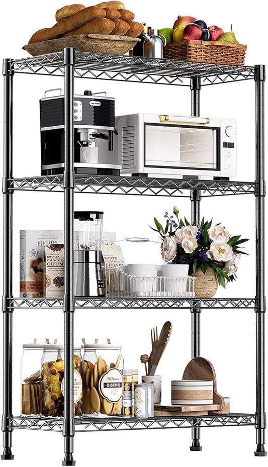 1000 lbs Storage Shelving Steel Heavy Duty 4-Tier Utility Shelving Unit Steel Organizer Wire Rack for Home,Kitchen,Office,Black (13.7" D x 23.6" W x 53.4" H)