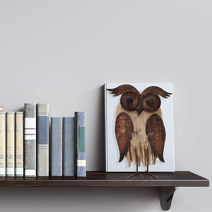 E-View Rustic Owl Figurine - Wood & Iron - Collectible - Home Decor - Brown