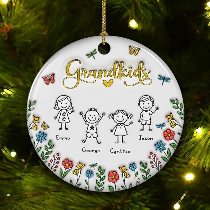 Grandkids Personalized Ceramic Ornament – Sentimental Family Tree Decoration, Grandparent Christmas Keepsake