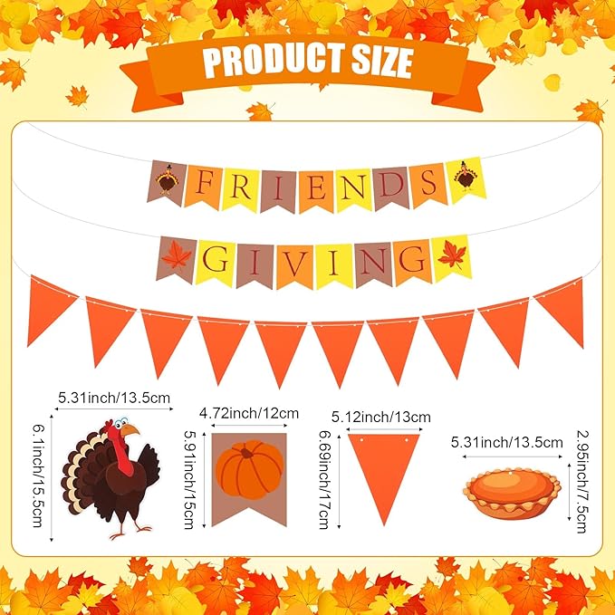 28 Pcs Fall Party Decoration Thanksgiving Party Supplies Include Friends Giving Banner Autumn Paper Lanterns Pom Pom Hanging Fans Bunting Garland Swirl Streamers for Thanksgiving Harvest