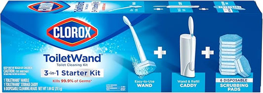 Clorox Original Cleaning System, ToiletWand, Storage Caddy, 6 Refill Heads, Dorm Room Essentials, (Package May Vary)