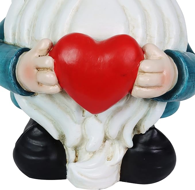 Exhart Garden Gnome, Solar Garden Gnome Statue with Heart, LED Rainbow Hat, Cute Outdoor Garden Decoration, 6 x 12.5 Inch, Multicolor, Resin