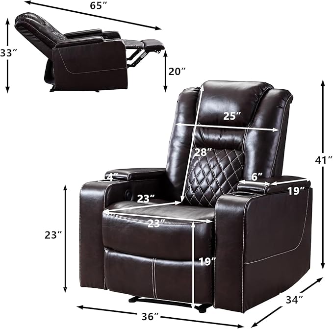 CANMOV Electric Power Recliner Chair Set of 3, Breathable Leather Home Theater Seating with Hidden Arm Storage, Power Recliner Chair with USB Ports and Cup Holders for Living Room,Brown