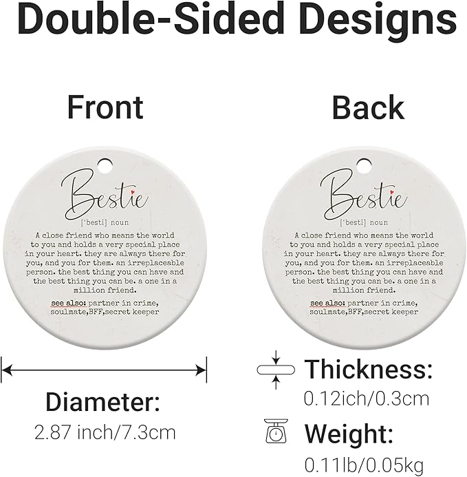 Friendship Gifts for Women, Best Friend, Funny, Work Besties, Sister, Friend Ornaments for Women, Ceramic Christmas Ornaments (Besties 2)