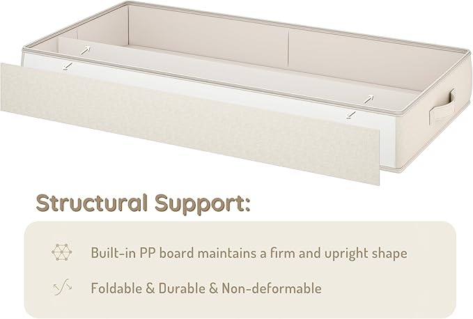 Vailando Under Bed Storage Containers, Underbed Storage Bins with 6 Inches Tall, Clothes Storage Box with Sturdy Handles and Sidewalls, Beige, 2-Pack