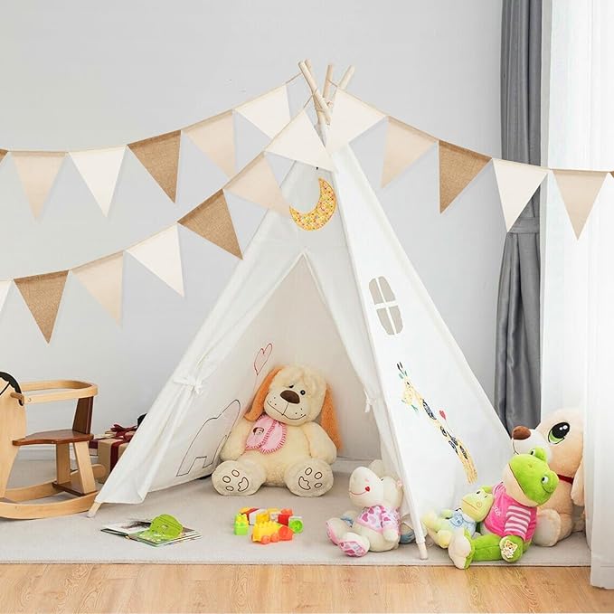 G2PLUS Pre-Strung Burlap Pennant Banner, 39Ft Linen Triangle Flag Bunting, 36pcs Pennant Banner Bunting Garland for Birthday, Wedding, Camping, Rustic Boho Theme Party Decorations