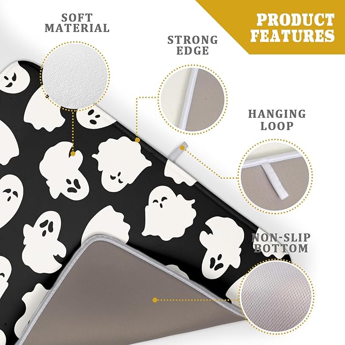 Halloween Dish Drying Mat for Kitchen Counter Cute Ghost Holiday Super Absorbent Reversible Microfiber Kitchen Countertop Protector Dishes Pad Large 18x24 inch