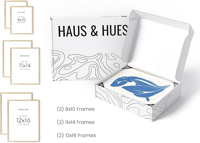 HAUS AND HUES Natural Wood Picture Frames - Set of 6 Frame Sets for Wall Collage, Gallery Wall Frame Set Assorted, Picture Frame Sets for Wall Collage (Two 8x10, Two 11x14, Two 12x16 Beige Frame)