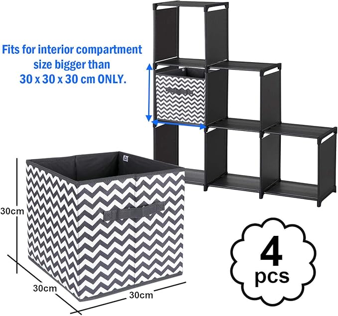 storage box Oxford fabric set of 4, foldable storage box fabric box in cube shape 30x30x30 cm for closet, clothes, books, cosmetics, toys