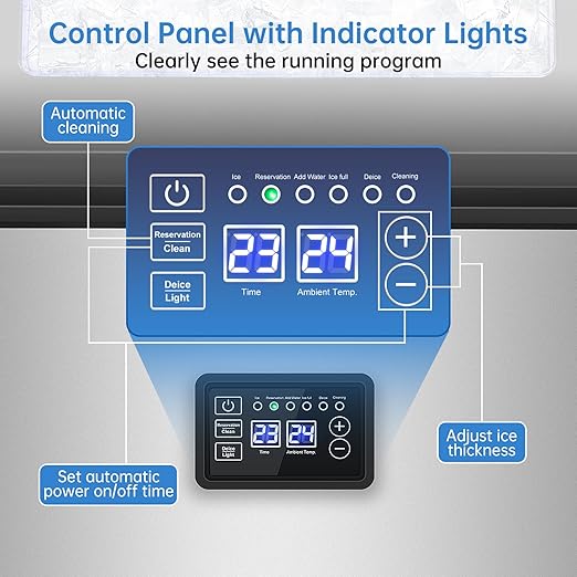 Ice Maker Commercial Ice Machine 200 lbs /24H, 33 lbs Large Storage Capacity Bin, Under Counter or Freestanding Ice Cube Makers Stainless Steel for Restaurant Bar Cafe