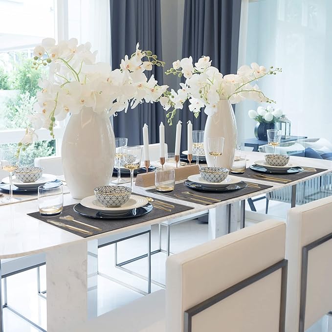 Faux Leather Placemats Set of 6,Heat Resistant Placemats for Dining Table, Easy Clean Non-Slip Place Mats, Waterproof Stain Resistant Wipeable Washable PU Table Mats, (Dark Grey)