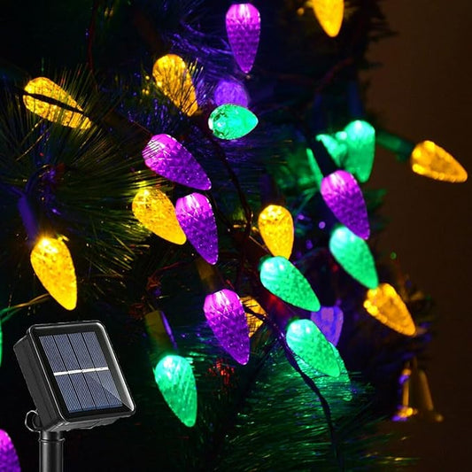 Solar Halloween Lights Christmas Lights C6 Strawberry String Lights Mardi Gras String Lights, 50 LED 8 Modes Waterproof Outdoor Use for Mardi Gras Christmas Tree Camping Balcony Halloween Party Decor