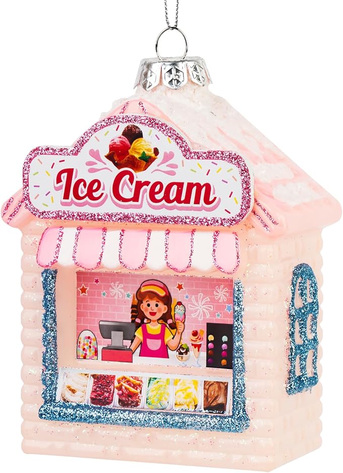 Hanging Christmas Ornaments, 2025 Glass Blown Christmas Tree Ornaments, Pink Christmas Tree Decorations, Funny Gifts & Home Decor, Ice Cream Parlor