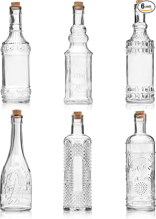 Assorted Clear Glass Bottles with Corks, 6 Pack, 2.5in X 9in, 16oz