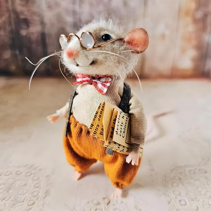 Felted Mouse, Cute Miniature Dollhouse Felt Mouse Ornament, Felt Wool Mice Figurine for Holiday Decor, Needle Felted Mouse Doll Decorations Festival Statue (Halloween)