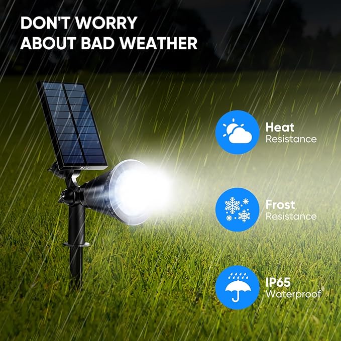 KEV 800 Lumens Solar Spot Lights Outdoor,18 LEDs Solar Flood Lights with 2 Modes &Adjustable &IPX65 Waterproof,Solar Spotlight for Driveway/Backyard/Patio Landscape/Tree/Garage(Cool White, 2 Pack)