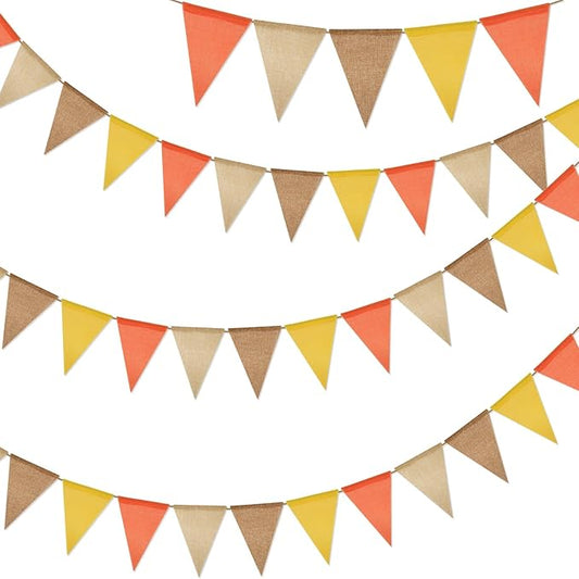 G2PLUS Pre-Strung Burlap Pennant Banner, 39Ft Orange Yellow Triangle Flag Bunting, 36pcs Pennant Banner Flags Garland for Fall, Thanksgiving, Farmhouse and Party Decor