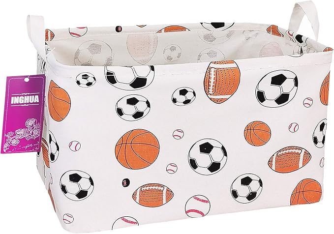 Rectangular Storage Basket Fabric Organizer Bin for Toys,Books,Clothes,Gifts,Pets-Perfect for Home,Office,Nursery,Dorm,Shelf(Rec ball game)