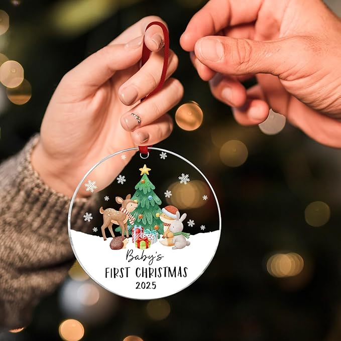 Baby's First Christmas Ornament 2025 - Acrylic Baby Ornaments for Christmas Tree - Baby's First for New Parents, Family, Baby Boy Or Baby Girl - Christmas Tree Hanging Decorations