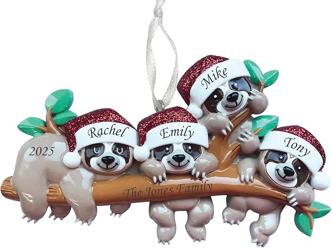 2025 Family Christmas Ornament – Personalized Ornament for Families – Custom Sloth Family Ornament – Holiday Tree Decoration Keepsake Gift (Family of 4)