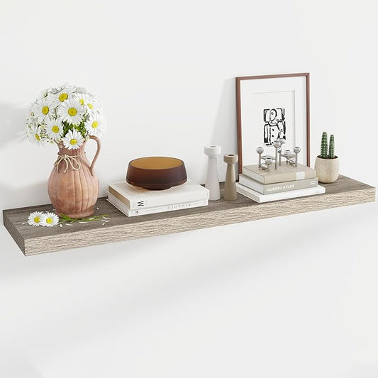 48 Inch Floating Shelves, 11.6 Inch Deep Floating Shelves for Wall, Floating Shelf with Invisible Brackets, Deep Shelves for Bathroom, Bedroom, Living Room, Vintage Gray Oak