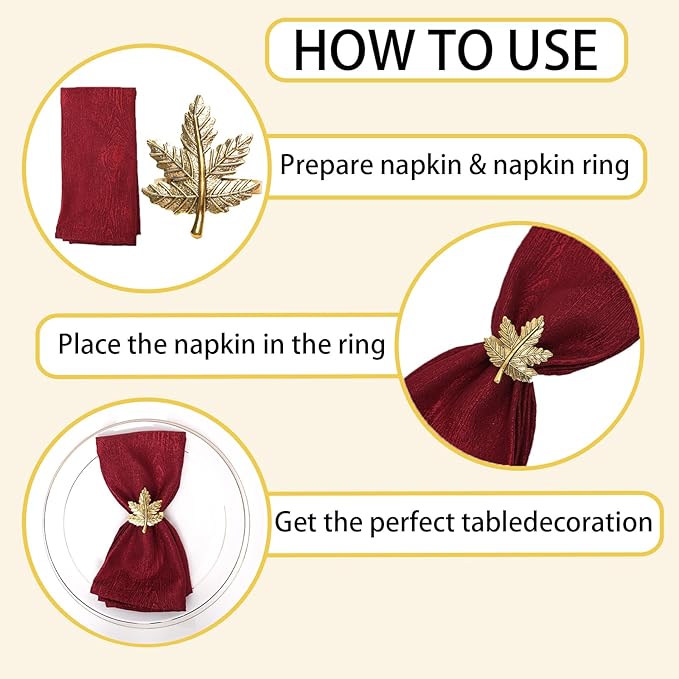 Gold Leaf Maple Napkin Rings Set of 24 Fall Napkins Ring Retro Serviette Buckles Gold Adornment for Thanksgiving Halloween Table Settings