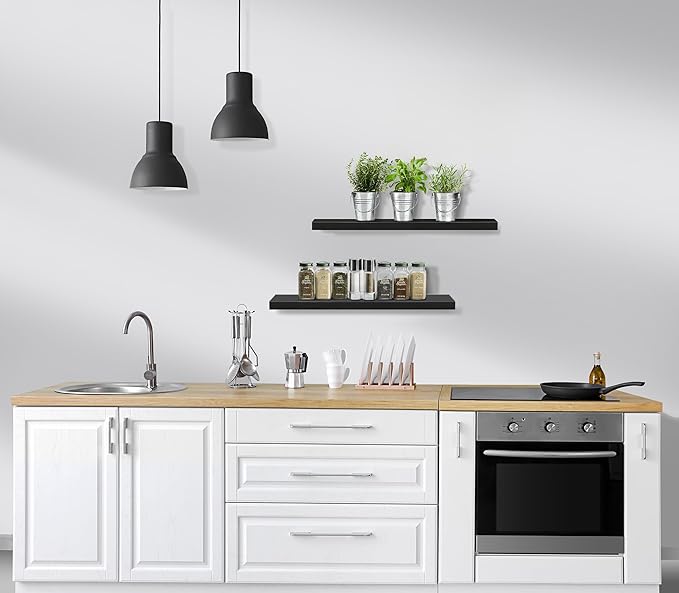 Sorbus Floating Shelves for Wall - 24" Bathroom Shelves, Wall Decor for Bedroom, Kitchen, Living Room, Home Decor & Book Storage - Mounted Floating Shelf with Invisible Brackets (Black, 3 Pack)