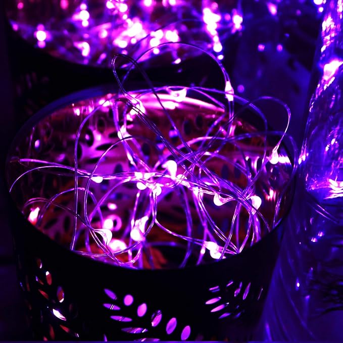 6 Pack 7Feet Starry String Lights,Fairy String Lights 20 Micro Starry Leds On Silvery Copper Wire 2pcs CR2032 Batteries Included,Works for Wedding Centerpiece,Party,Christmas Table Decor (Purple)