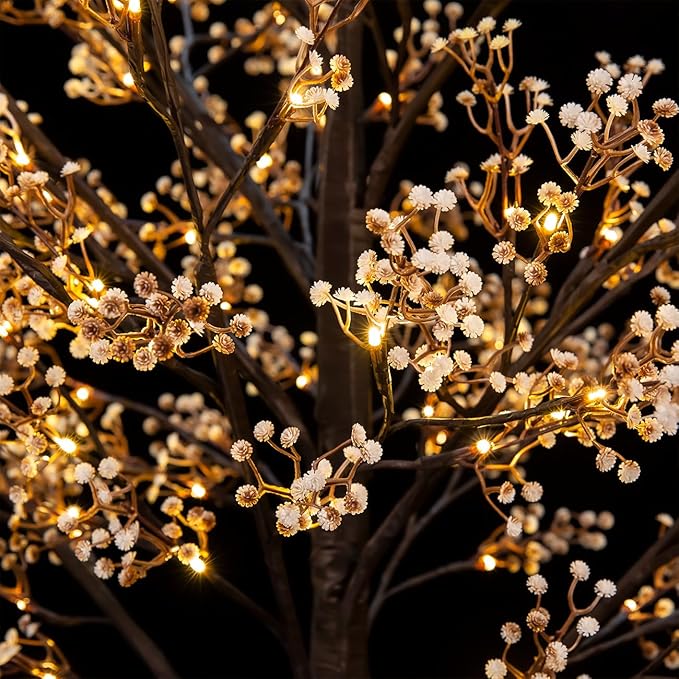 6ft Lighted Baby's Breath Tree with 184 Warm White LED Lights for Holiday Decor - Dimmable, UL Certified, Waterproof - Ideal for Indoor and Outdoor Decoration