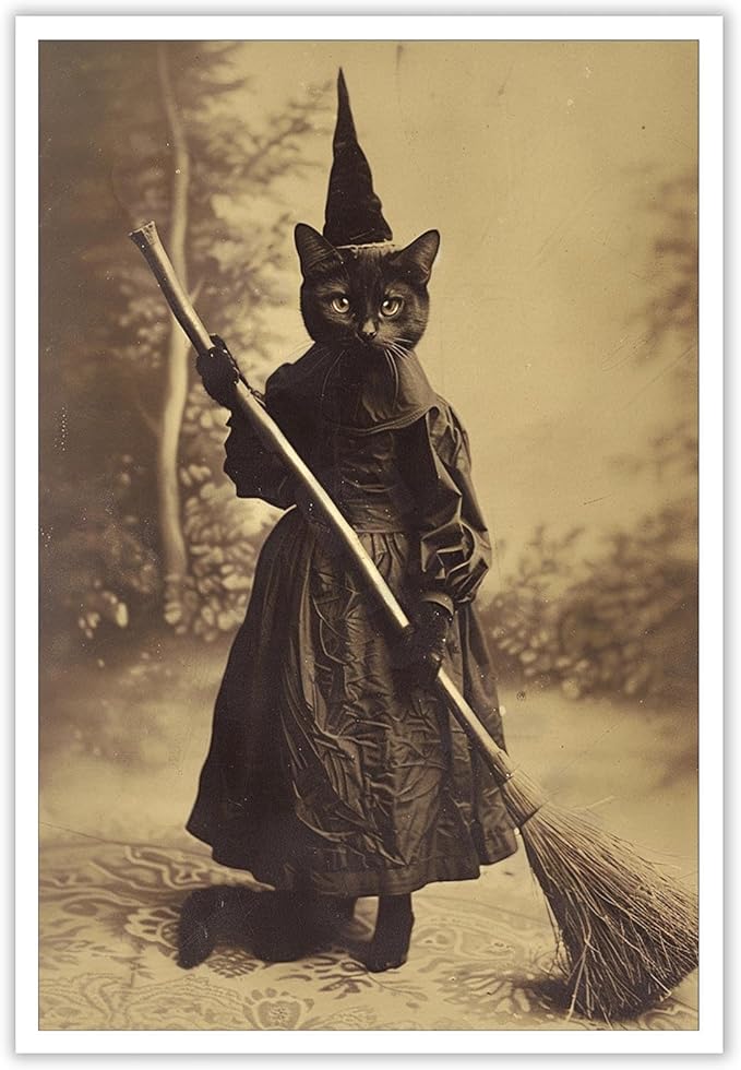 Halloween Decor Posters Black Cat Witch Canvas Wall Art Vintage Spooky Print Of Gothic Room Family Dark Academia Decorations Creepy Picture Poster Aesthetic 16X24inch Unframed