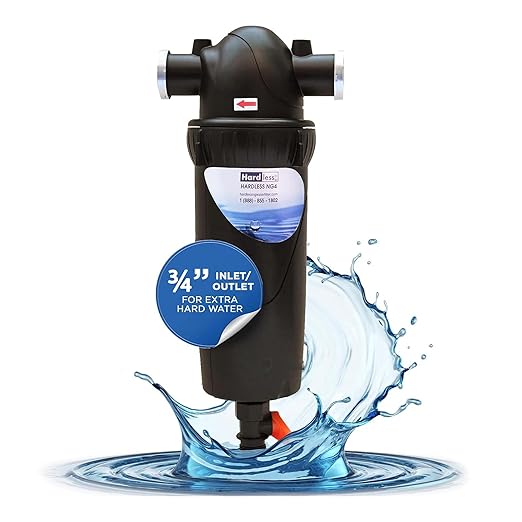 Hardless NG4L Whole House Water Filter- Salt-Free Softening Device - Reduces Limescale, Sediment & More - Compact, Easy to Install- Comes w/ 3/4" Inlet/Outlet - Filtration System for Extra Hard Water